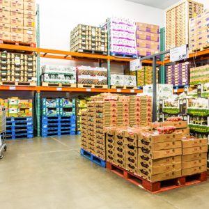 EAST HANOVER, NJ, USA - SEPTEMBER 27, 2104: Fresh Produce refrigerated room in a Costco store. Costco Wholesale Corporation, a membership only warehouse club, is the second largest retailer in USA.
